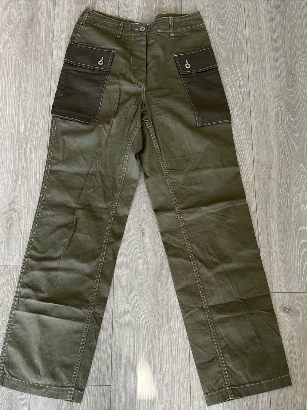 Loewe Olive Green Cargo Trousers with Dark Contrast Pockets